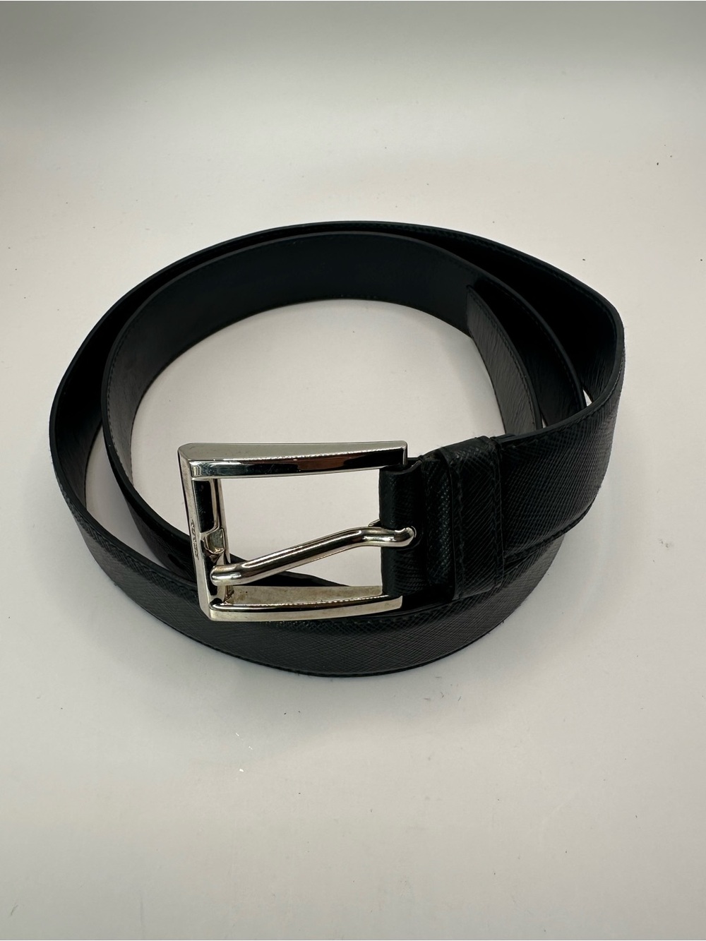 Prada Men’s Belt Black & Silver Leather 105-42